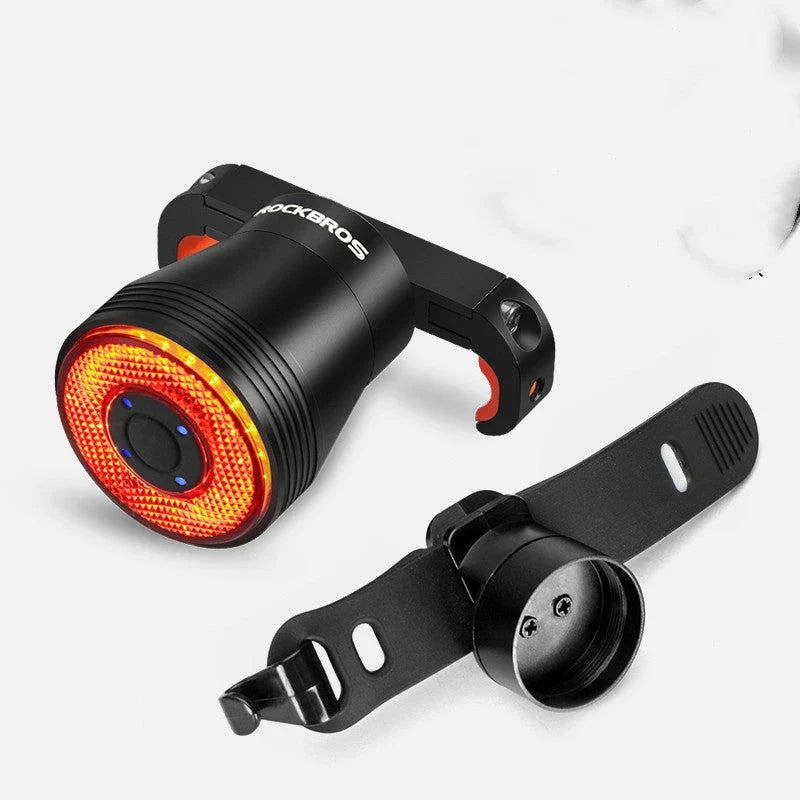 Premium bicycle rear light with intelligent brake sensing, bright LED lights, and durable aluminium alloy construction