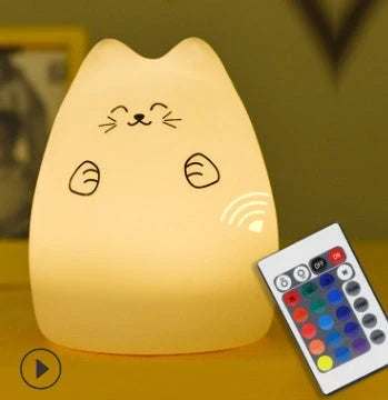 Adorable cat design silicone touch sensor LED night light for children with colour-changing feature