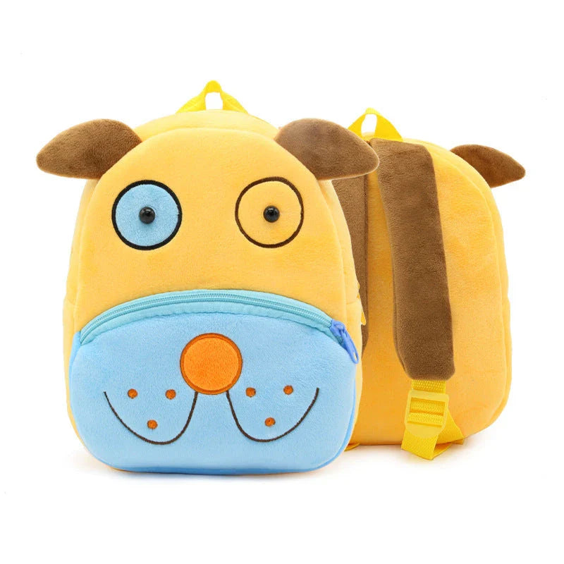 Adorable plush backpacks featuring various animal designs, perfect for primary school children