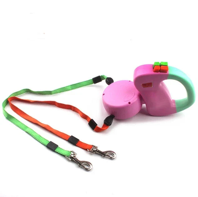 Premium retractable dual dog walking leash made of durable nylon material, offering hands-free control and adjustable length for dogs of all sizes.