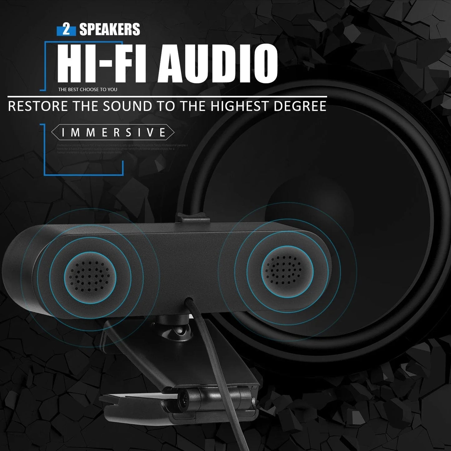 Premium 4K auto-focus webcam with dual stereo microphones for clear video and audio quality