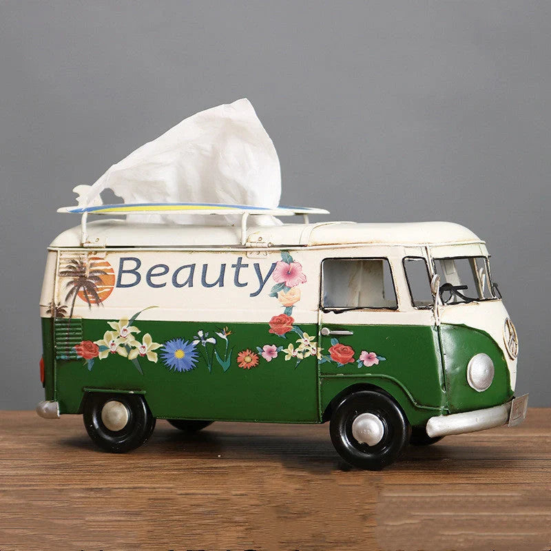 Handcrafted multicolour retro bus tissue box for home decoration