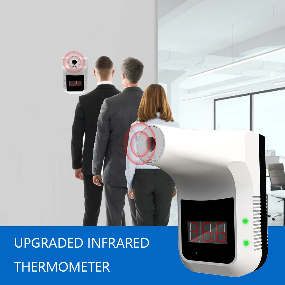 Wall-mounted contactless infrared thermometer with temperature display and fever warning