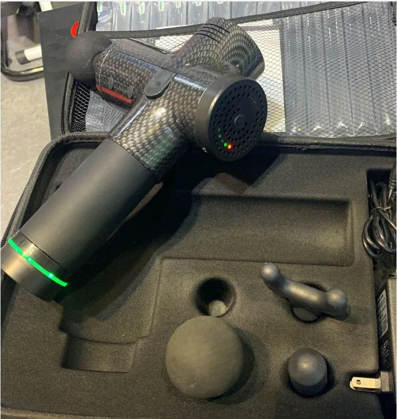 Premium deep tissue massage gun with interchangeable heads and whisper-quiet operation for relaxing muscle therapy