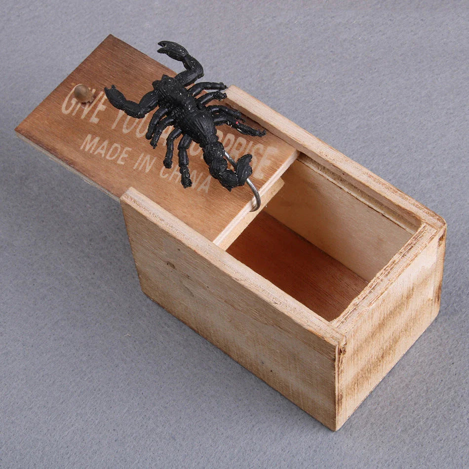 Prank Spider Surprise Box - Realistic Wooden Box That Reveals a Jumping Creature Inside for Practical Jokes and Laughs