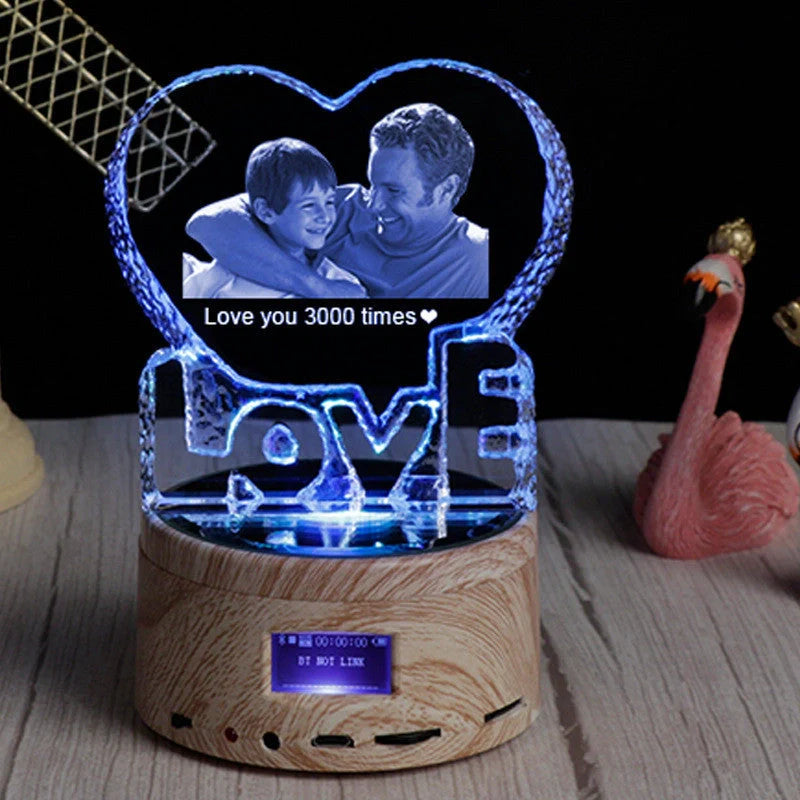 Personalised crystal photo night lamp with Bluetooth music player and colour-changing LED lights