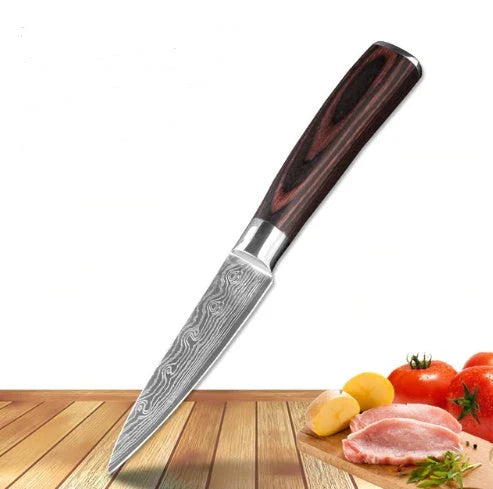 Premium 8-Piece Damascus Steel Kitchen Knife Set with Razor-Sharp Blades and Ergonomic Wooden Handles