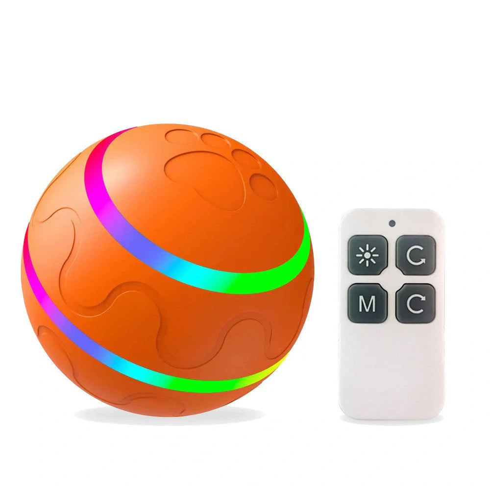 Automatic rotating cat toy in orange, yellow, and pink with USB charging
