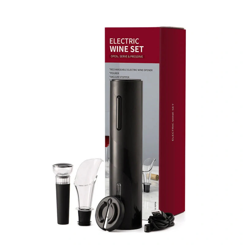 Rechargeable electric wine opener with USB charging cable and LED light