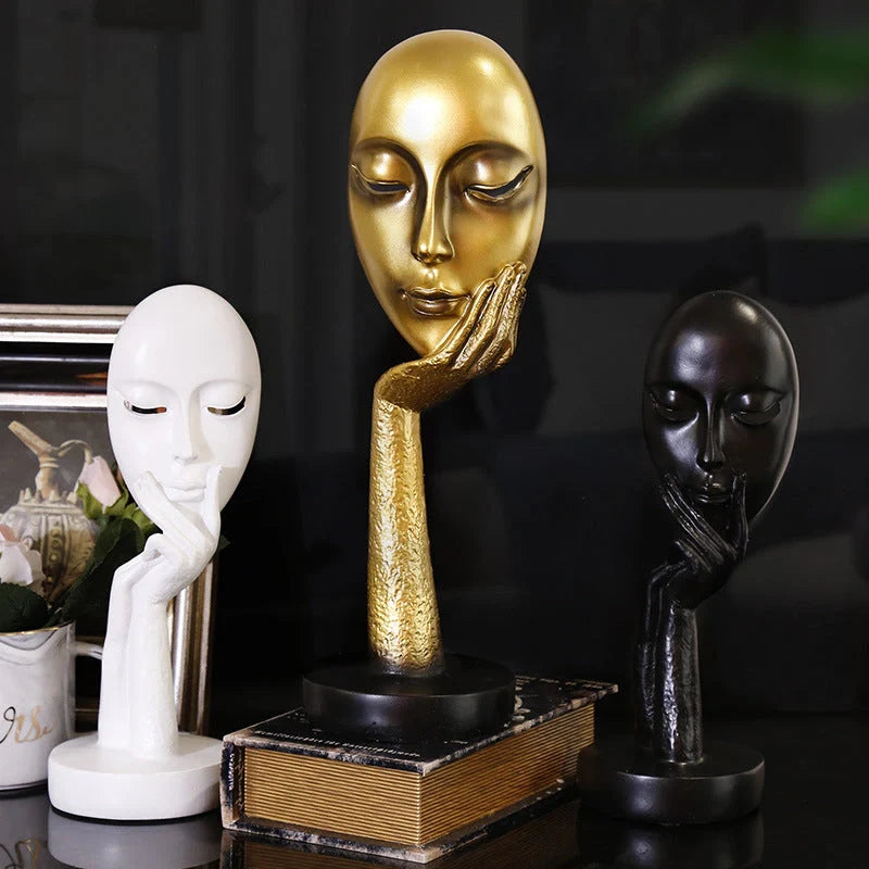 Nordic abstract art thinker lady mask figurine resin statue for home and office decoration