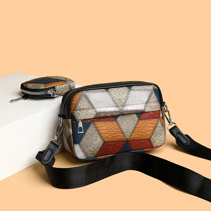 Retro-inspired satchel bag with contrasting black and yellow colour design, made of premium PU leather material