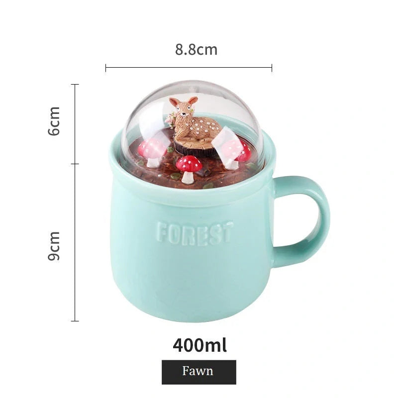 Micro Landscape Milk Cup with embossed letters and colourful glaze in fox, rabbit, squirrel, and fawn designs