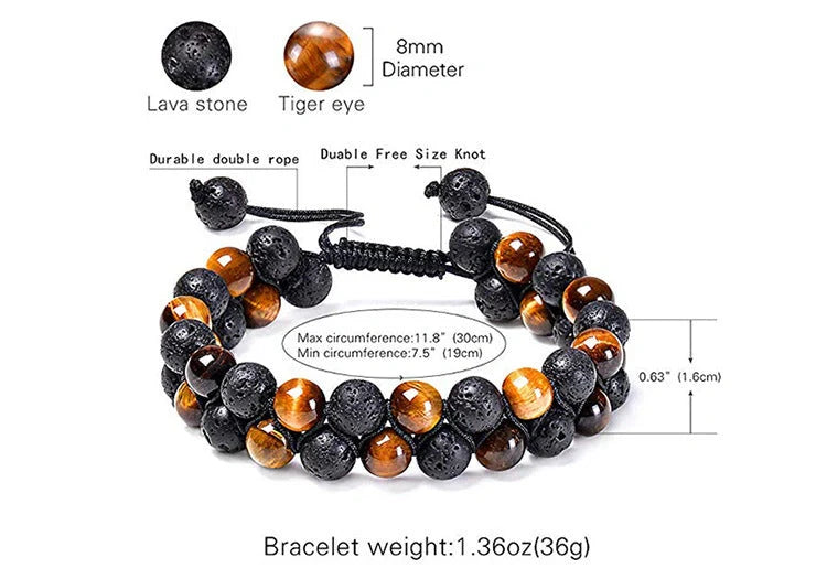Matte black agate beads and tiger eye couple bracelets with geometric design