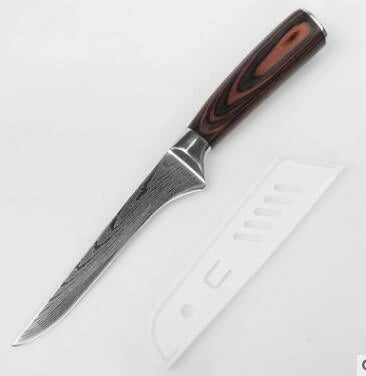 Premium 8-Piece Damascus Steel Kitchen Knife Set with Razor-Sharp Blades and Ergonomic Wooden Handles