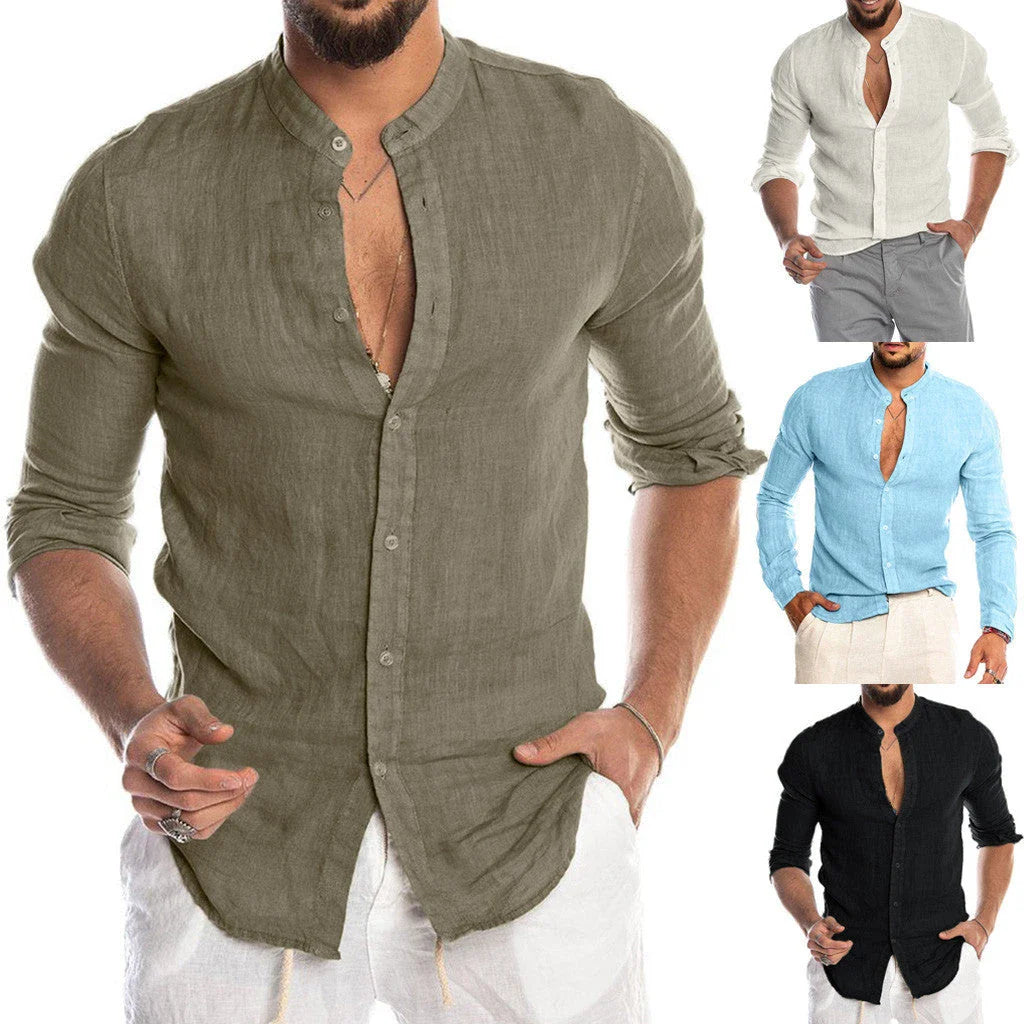 Versatile linen blend men's shirt in various colors and sizes, featuring a classic button-down design for comfortable and stylish wear.