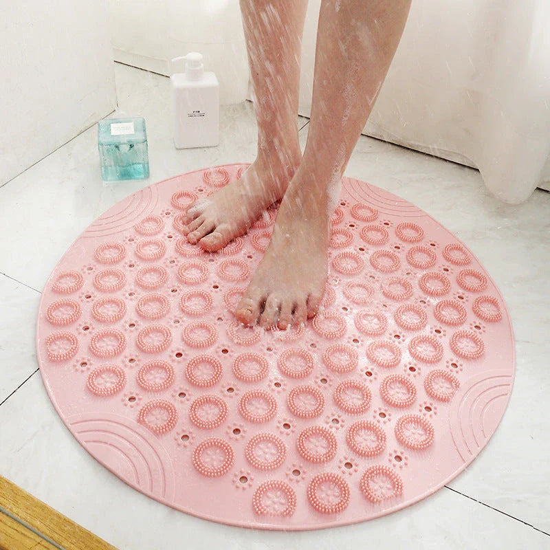 Premium PVC round shower mat with textured surface for massage and non-slip grip