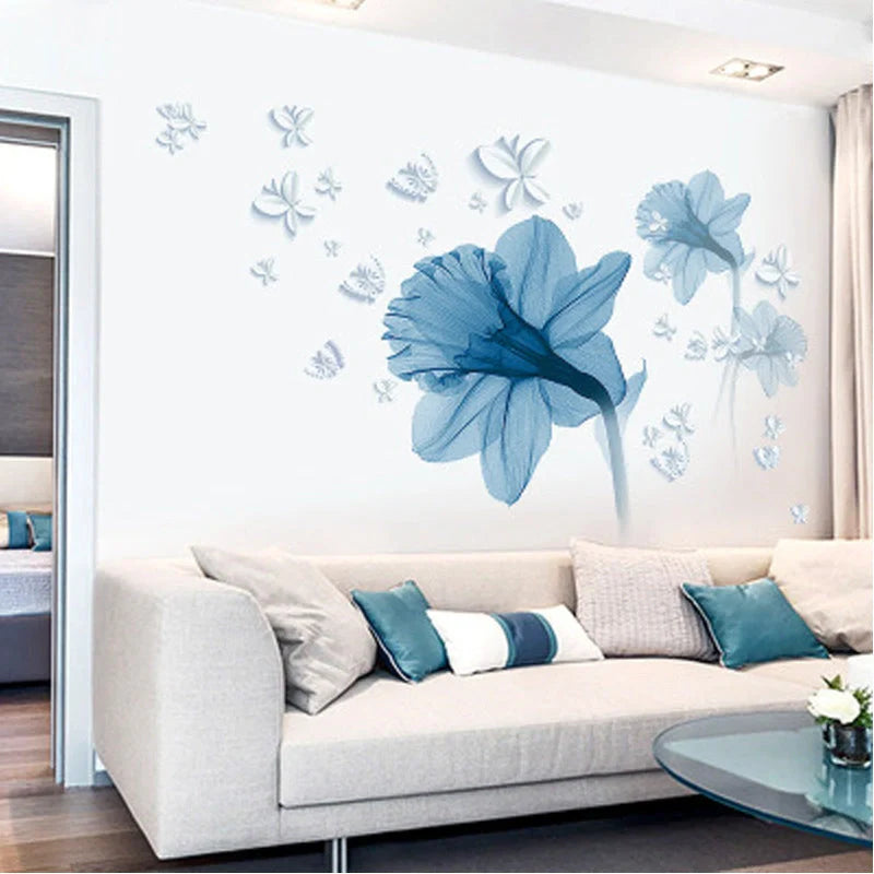 Nordic blue flower background decorative wall stickers for living room