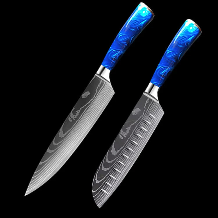 Premium 8-inch Chef Knife with elegant blue resin handle and stainless steel blade
