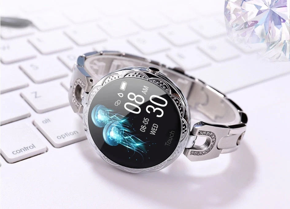 Stylish smartwatch with sleek design, high-definition colour display, and health monitoring features for fashionable British women