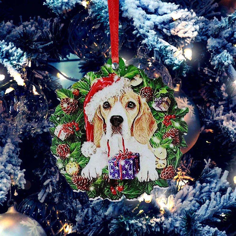 Personalised wooden Christmas ornament with geometric design and painted finish