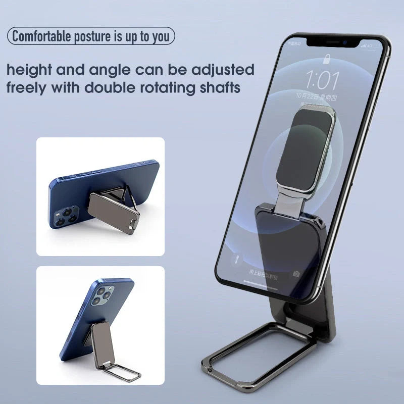 Adjustable folding mobile phone holder stand with multi-angle design, compatible with various smartphones and tablets