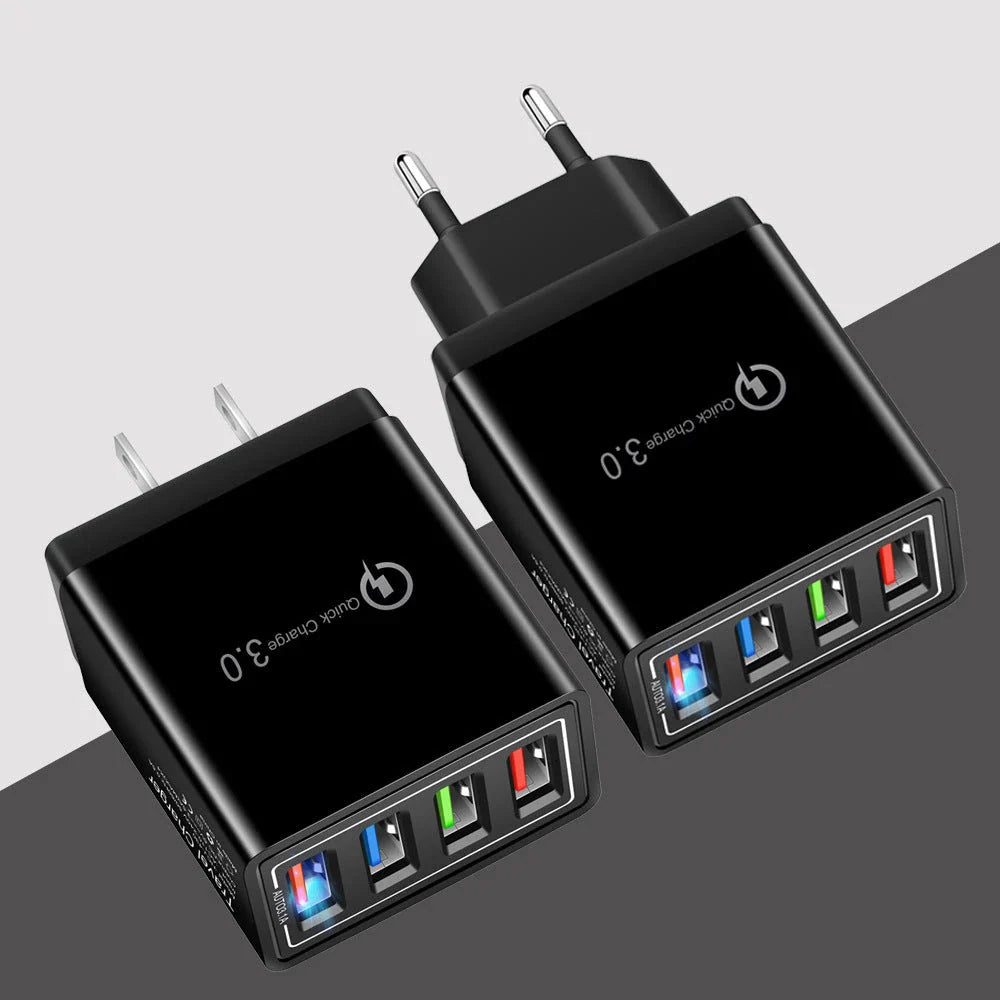 4-Port High-Speed USB Wall Charger with Quick Charge 3.0 Technology for Simultaneous Charging of Multiple Devices
