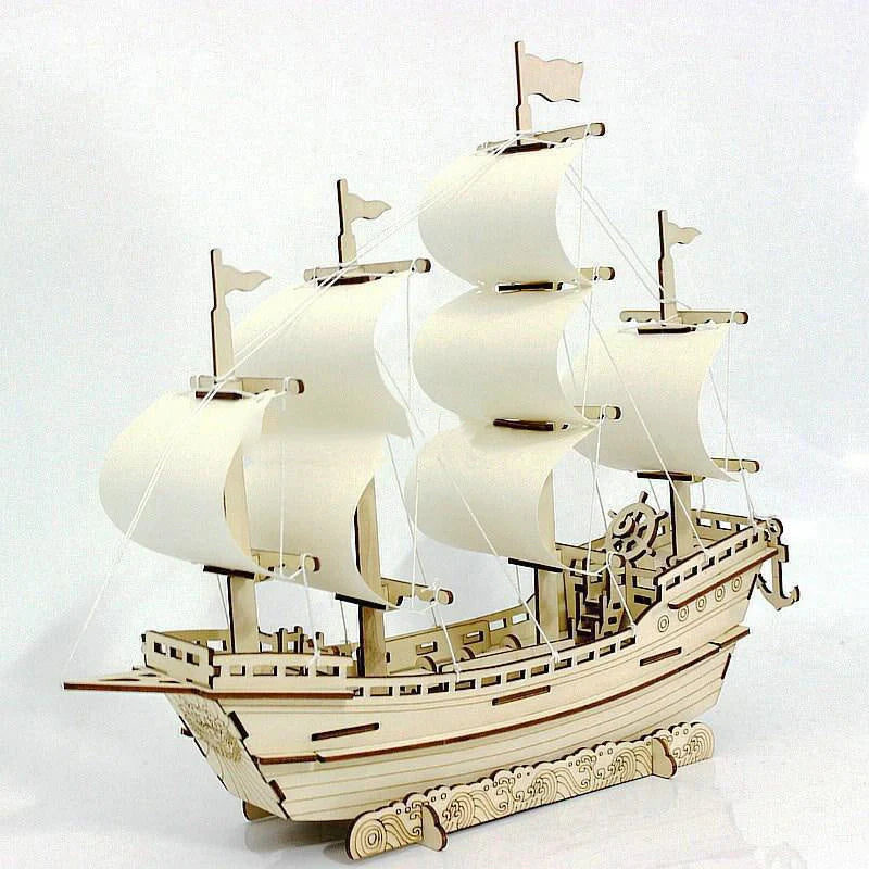 Handmade wooden sailboat model DIY kit for educational and decorative use