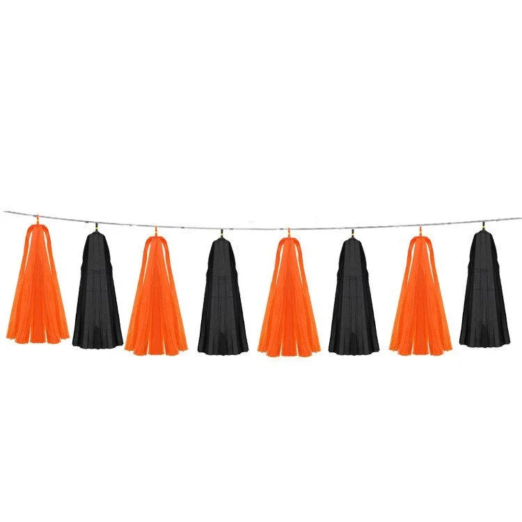 Spooky Halloween balloon decorations featuring pumpkins and bats in various styles