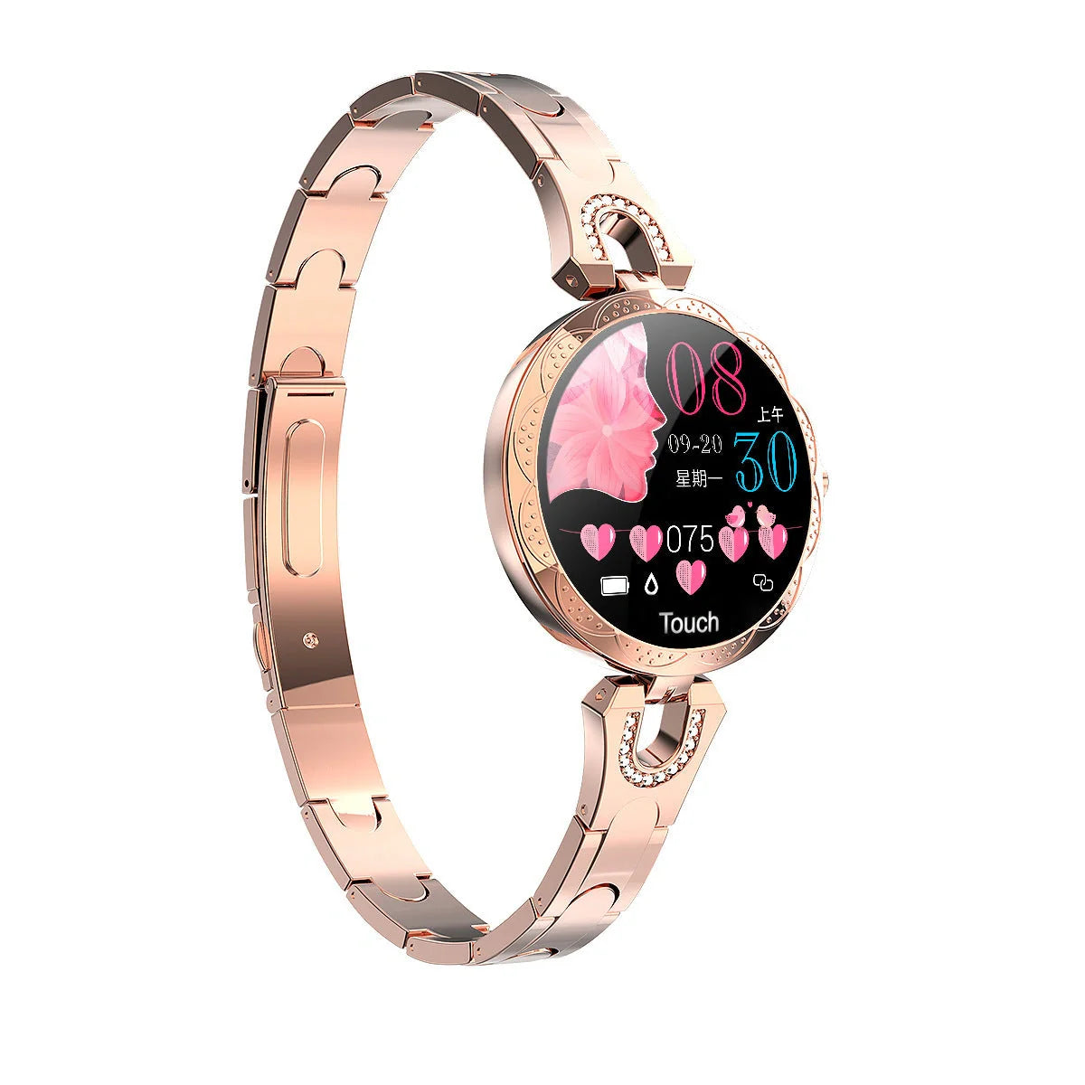 Stylish smartwatch with sleek design, high-definition colour display, and health monitoring features for fashionable British women