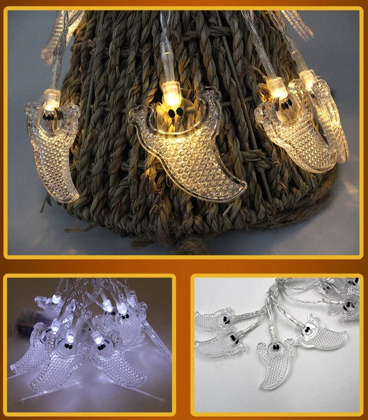Spooktacular Halloween string lights with pumpkins, ghosts, and other festive decorations