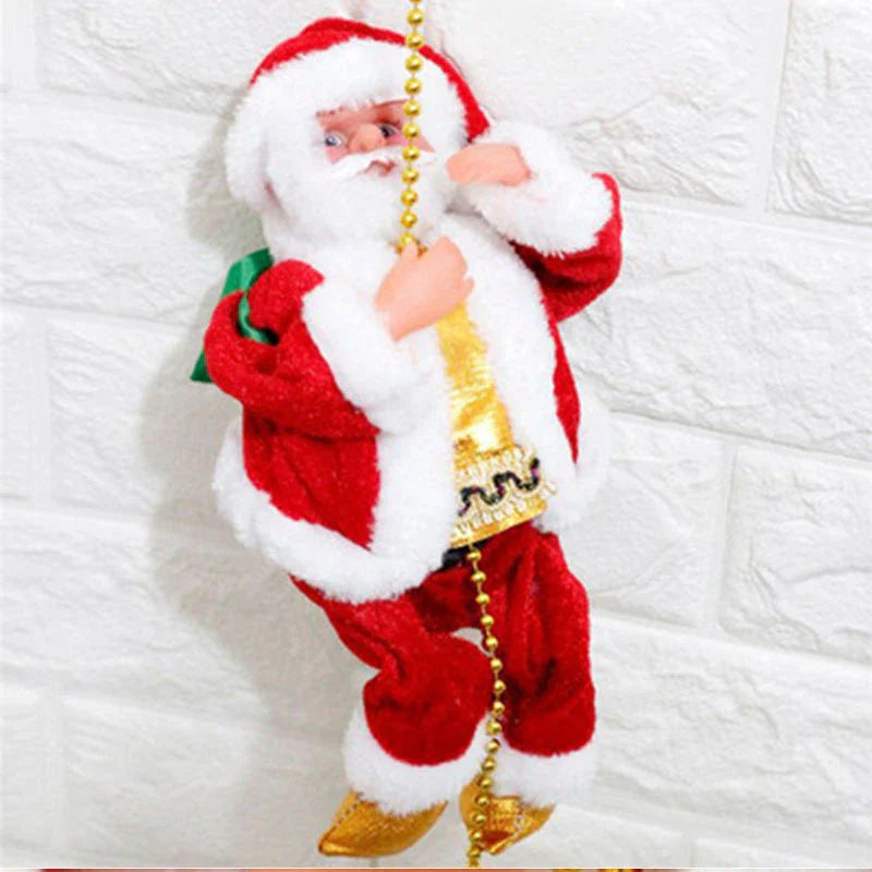 Festive Santa Claus Climbing Ladder - Automated Holiday Decoration with Red Ladder and Cheerful Music