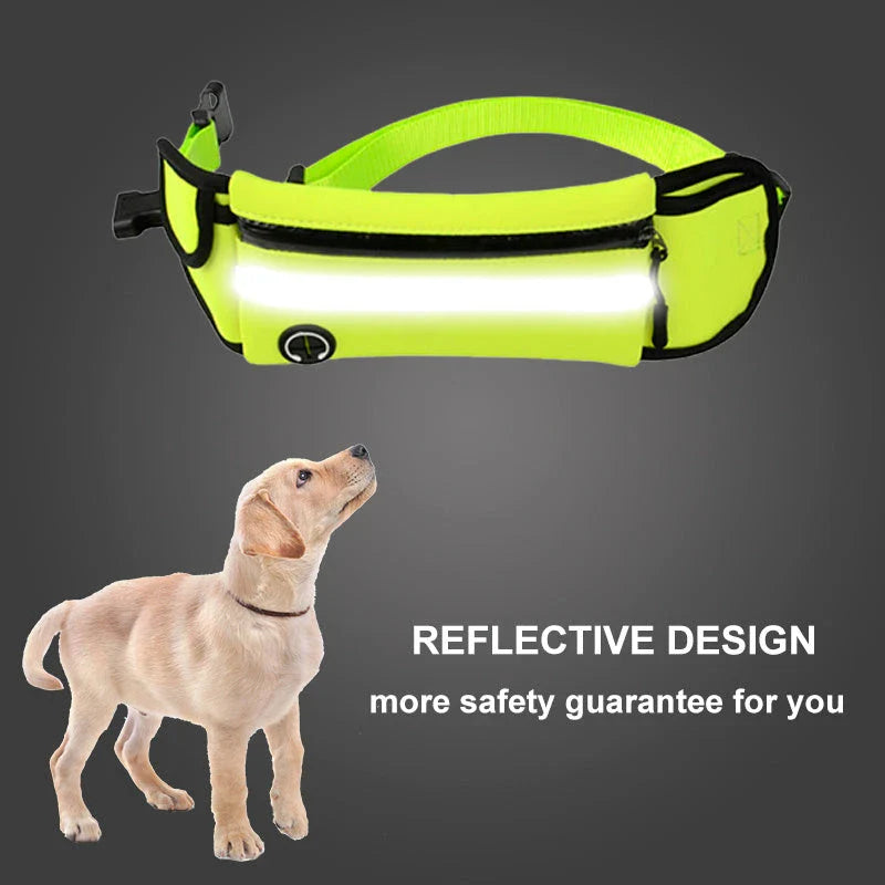 Versatile dog walking bag with waterproof material, reflective traction leash, and adjustable waist design for convenient and safe daily dog walks