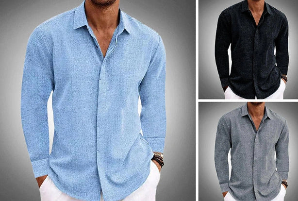 Men's American Retro Long Sleeve T-shirt in various solid colours