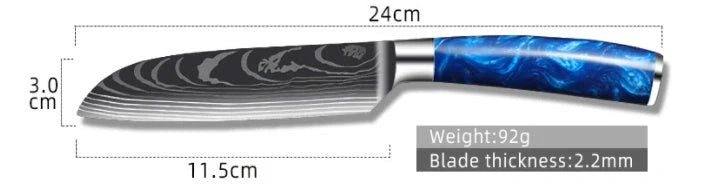 Premium 8-inch Chef Knife with elegant blue resin handle and stainless steel blade