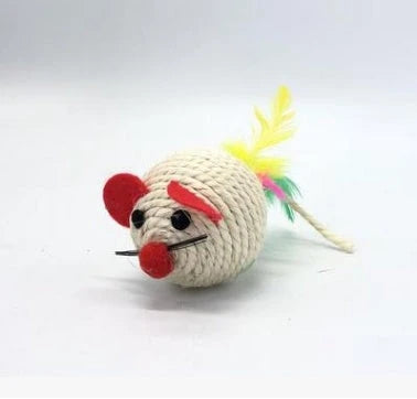 A handcrafted cat toy made from solid wood and natural materials, featuring a feather-on-a-stick design to captivate and engage your feline friend.