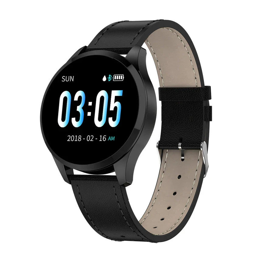 Stylish circular smartwatch with premium materials and advanced health and fitness tracking features