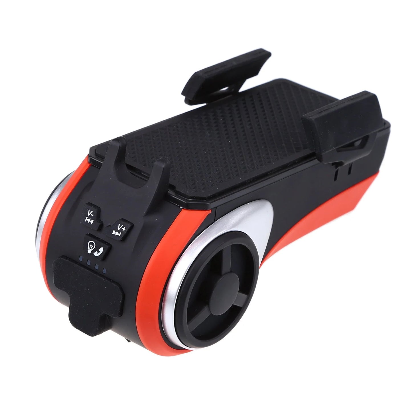 Versatile bicycle accessory with Bluetooth audio, LED lighting, power bank, phone holder, and ring bell