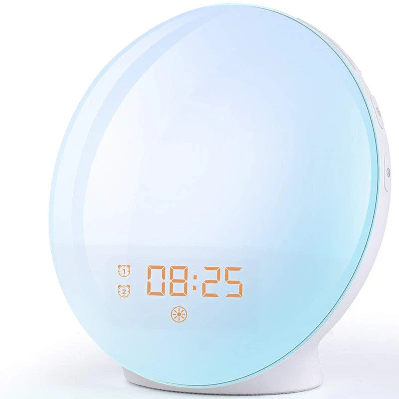 Natural wake-up light alarm clock with soothing nature sounds and customisable ambient lighting