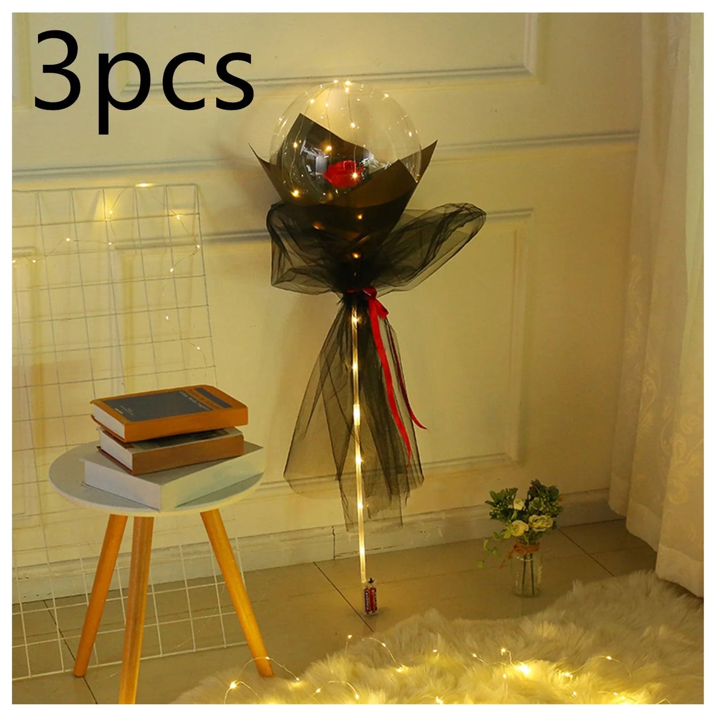 A luminous bouquet of glowing rose-shaped balloons, creating a magical and enchanting display.