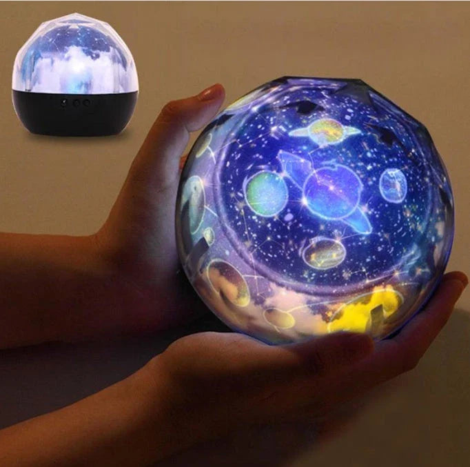 Galaxy Projector Lamp with different lighting themes and settings, including stars, planets, and constellations