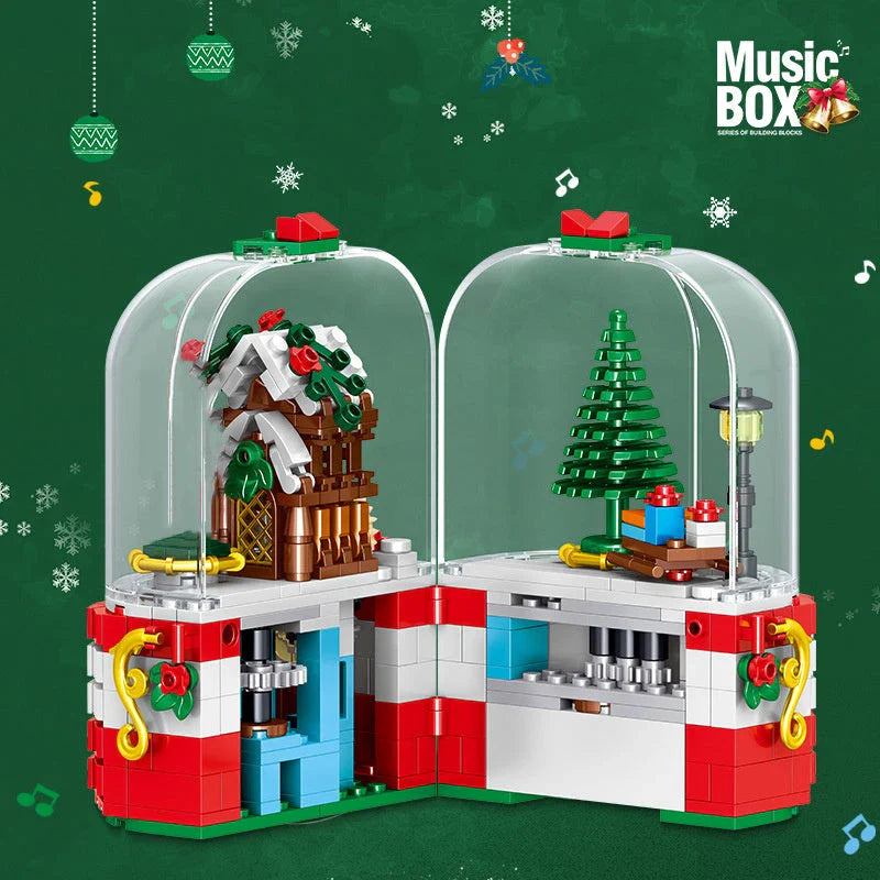 LED light Christmas building blocks Santa Claus spinning music box with creative mosaic-style design