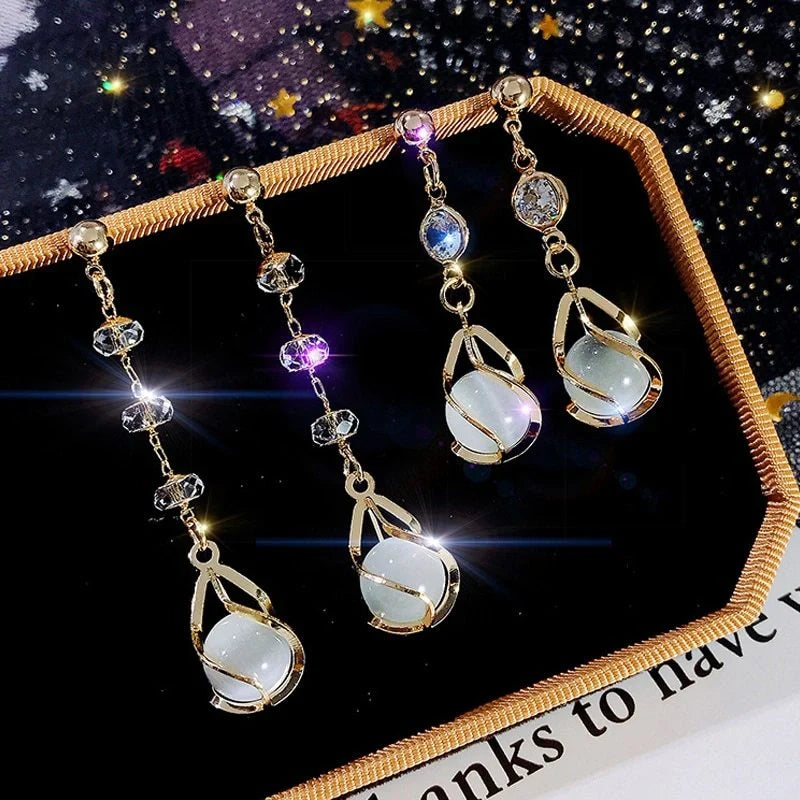 Crystal opal water drop earrings with electroplated finish in various colors