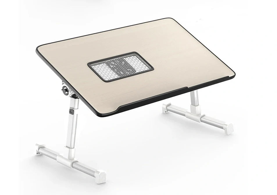 Adjustable laptop desk stand with foldable design for bed or standing use