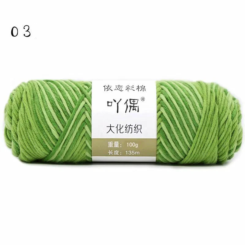 Luxurious gradient milk cotton yarn balls in a variety of vibrant colours, perfect for knitting, weaving, and other textile crafts.