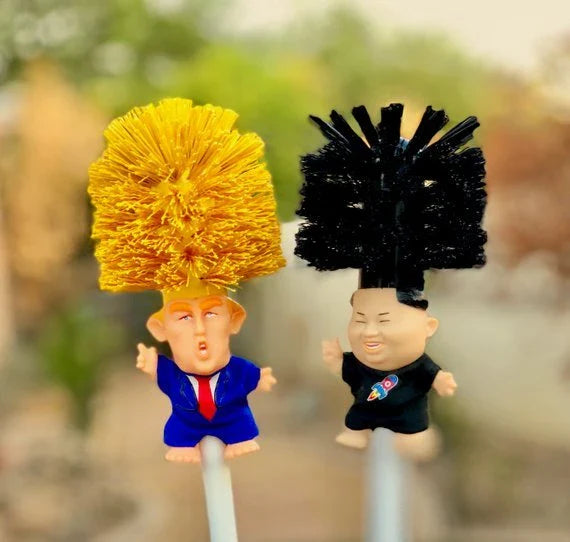Hilarious Trump-themed toilet brush with bright yellow color and distinctive design