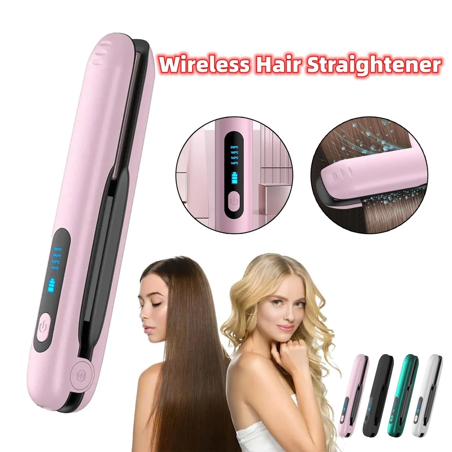 Cordless hair straightener and curler with adjustable temperature and long-lasting battery for on-the-go styling
