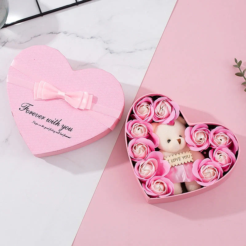 Heart-shaped rose soap gift box in red and pink, perfect for romantic occasions