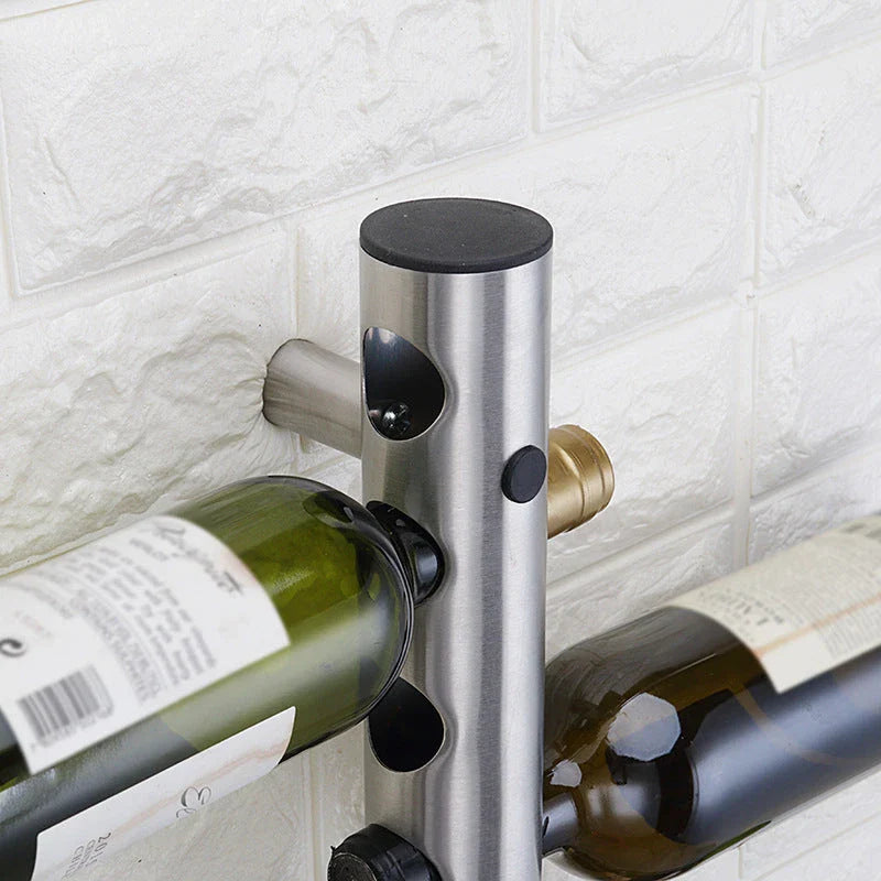 Stylish wall-mounted wine rack made of stainless steel, holding 8 or 12 bottles for elegant wine storage and display