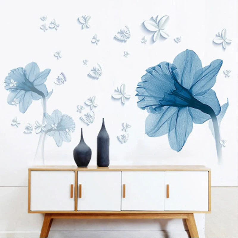Nordic blue flower background decorative wall stickers for living room
