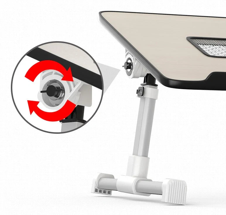 Adjustable laptop desk stand with foldable design for bed or standing use